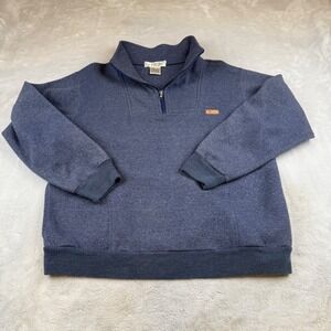 Le Tigre Mens Pullover Sweater Quarter Zip Mock Neck Blue Heathered Large